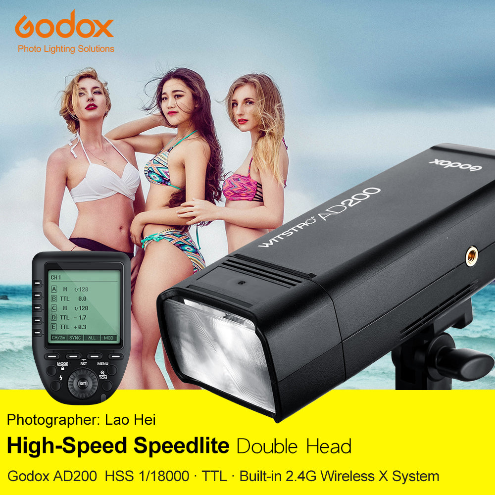 Godox AD200 200Ws TTL GN60 HSS Flash Built-in 2.4G Wireless and Xpro-C/N/F/S/O/P Transmitter for Canon Nikon Fuji Sony Olympus