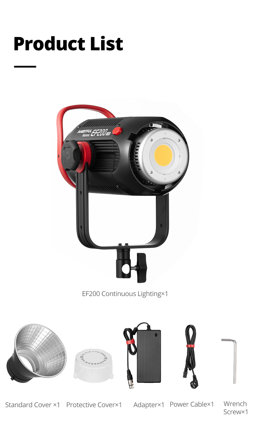 AMBITFUL EF200 COB 200W LED Video Light 5600K LED Continuous Lighting ,CRI 95+,TLCI 97+,Built-in APP ,79000lux@ 1m, Bowens Mount