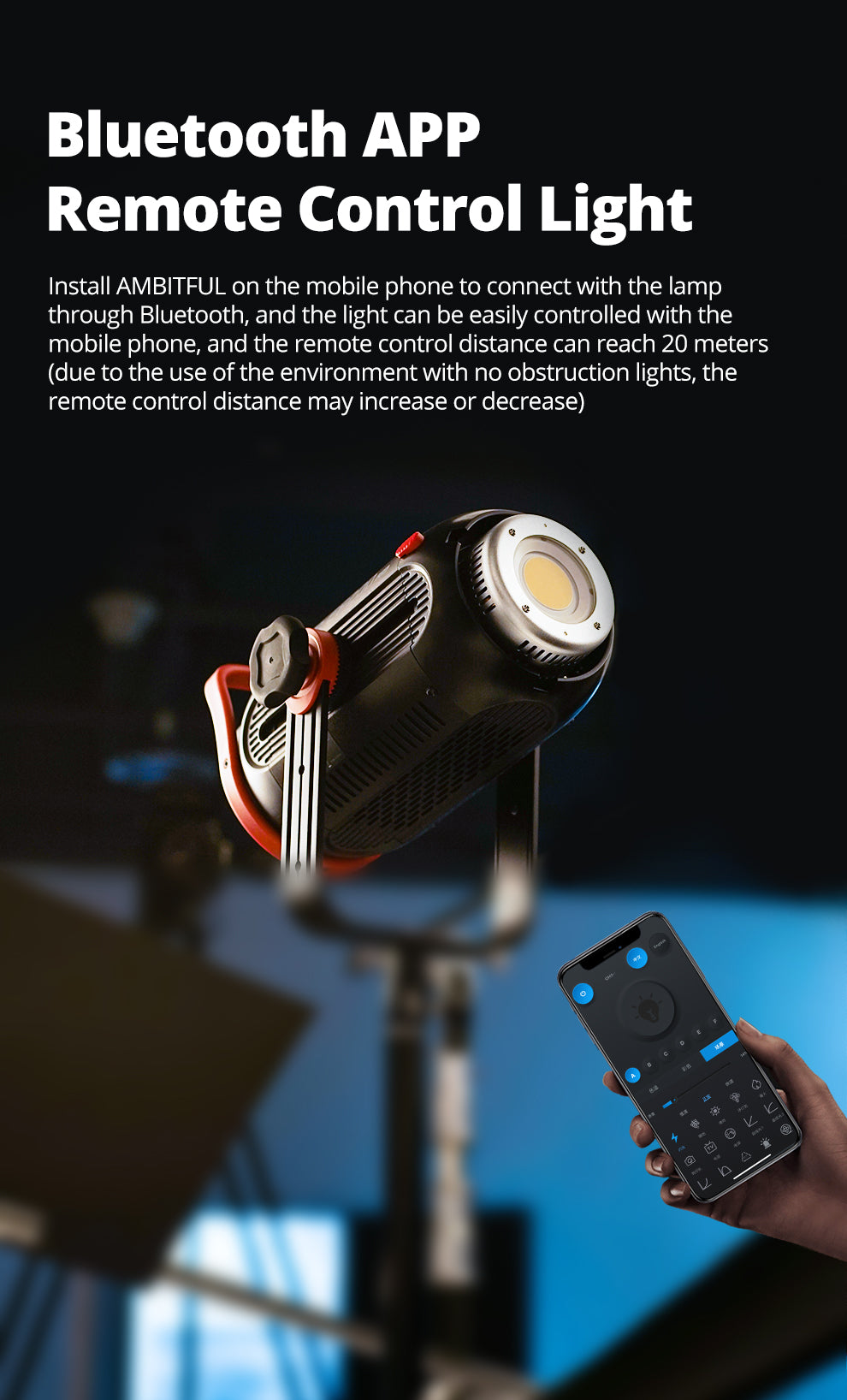 AMBITFUL EF200 COB 200W LED Video Light 5600K LED Continuous Lighting ,CRI 95+,TLCI 97+,Built-in APP ,79000lux@ 1m, Bowens Mount