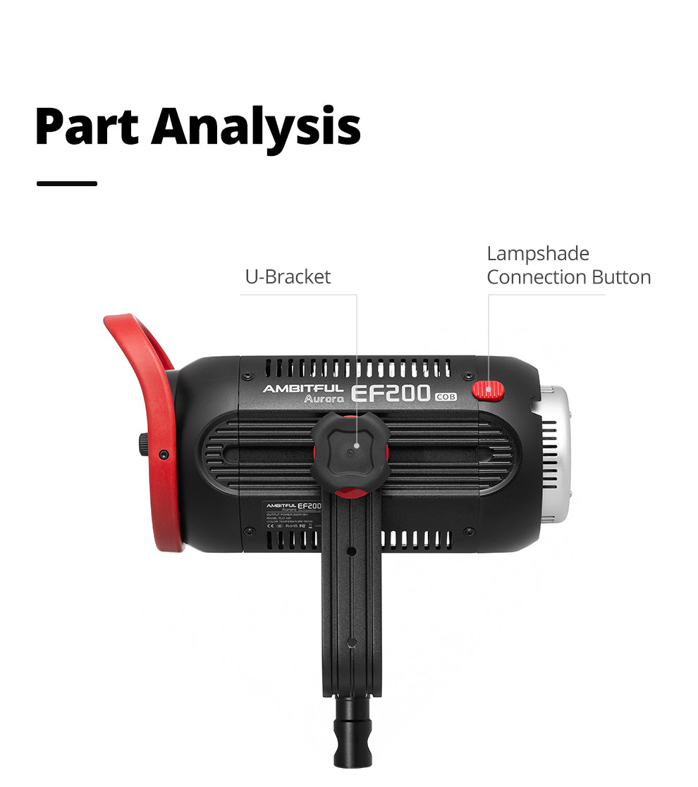 AMBITFUL EF200 COB 200W LED Video Light 5600K LED Continuous Lighting ,CRI 95+,TLCI 97+,Built-in APP ,79000lux@ 1m, Bowens Mount