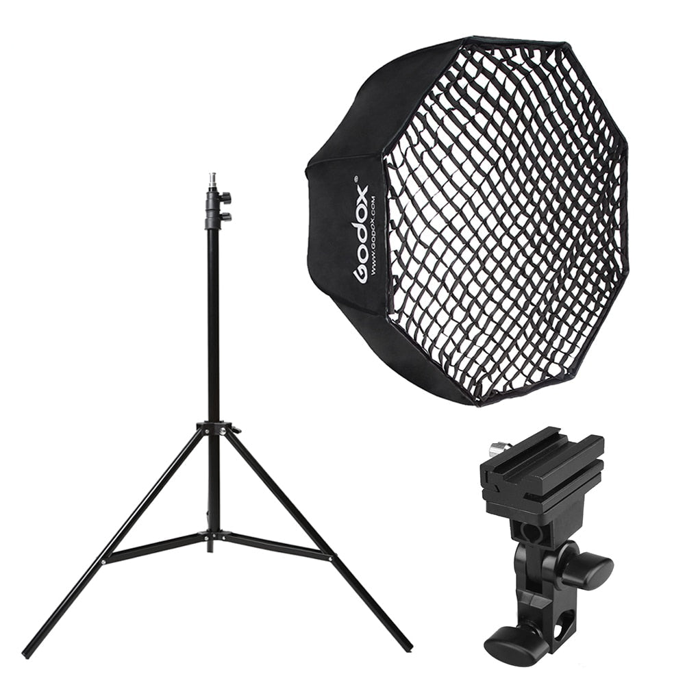 Godox Portable 80cm 32" Octagon Umbrella Softbox with Honeycomb Grid,Light Stand,Hot Shoe Holder Bracket for Flash Speedlight