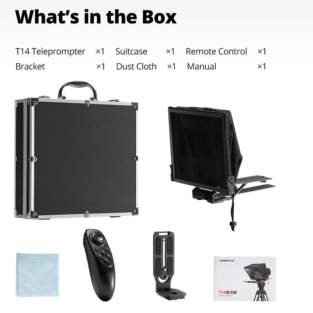 Ambitful T14 Teleprompter Big Screen Prompter Professional Interview Foldable for Smartphone DSLR Camera Live Video Recording