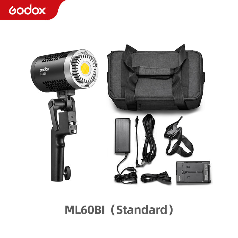 Godox ML60Bi ML60 Bi 60W Bi-Color LED Light Silent Mode Portable Brightness Adjustment Support Li-ion Outdoor LED Light