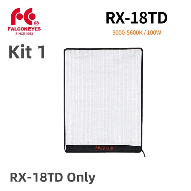 Falcon Eyes 100W LED Photo Video Light Portable LED Photo Light 504pcs Flexible LED Light RX-18TD with Diffuser + Light Stand