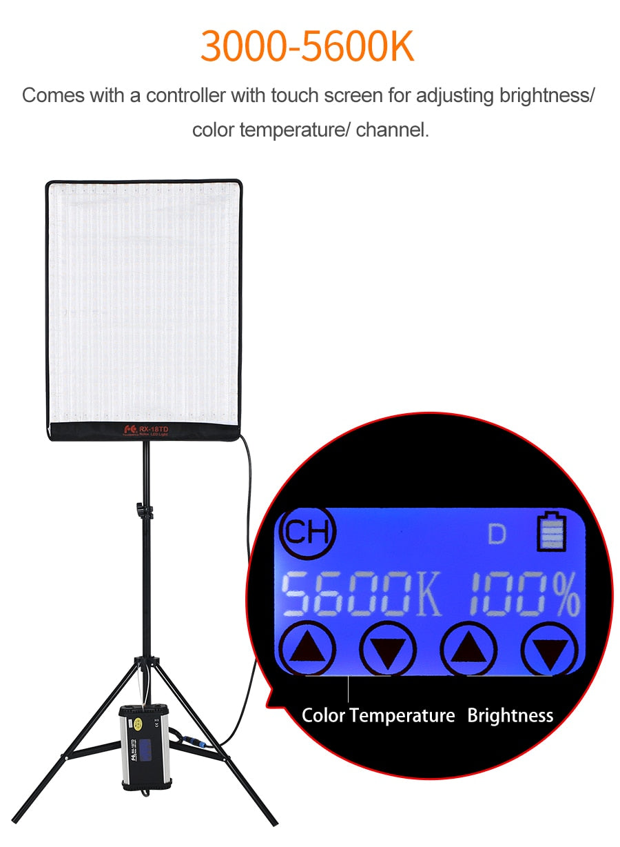 Falcon Eyes 100W LED Photo Video Light Portable LED Photo Light 504pcs Flexible LED Light RX-18TD with Diffuser + Light Stand