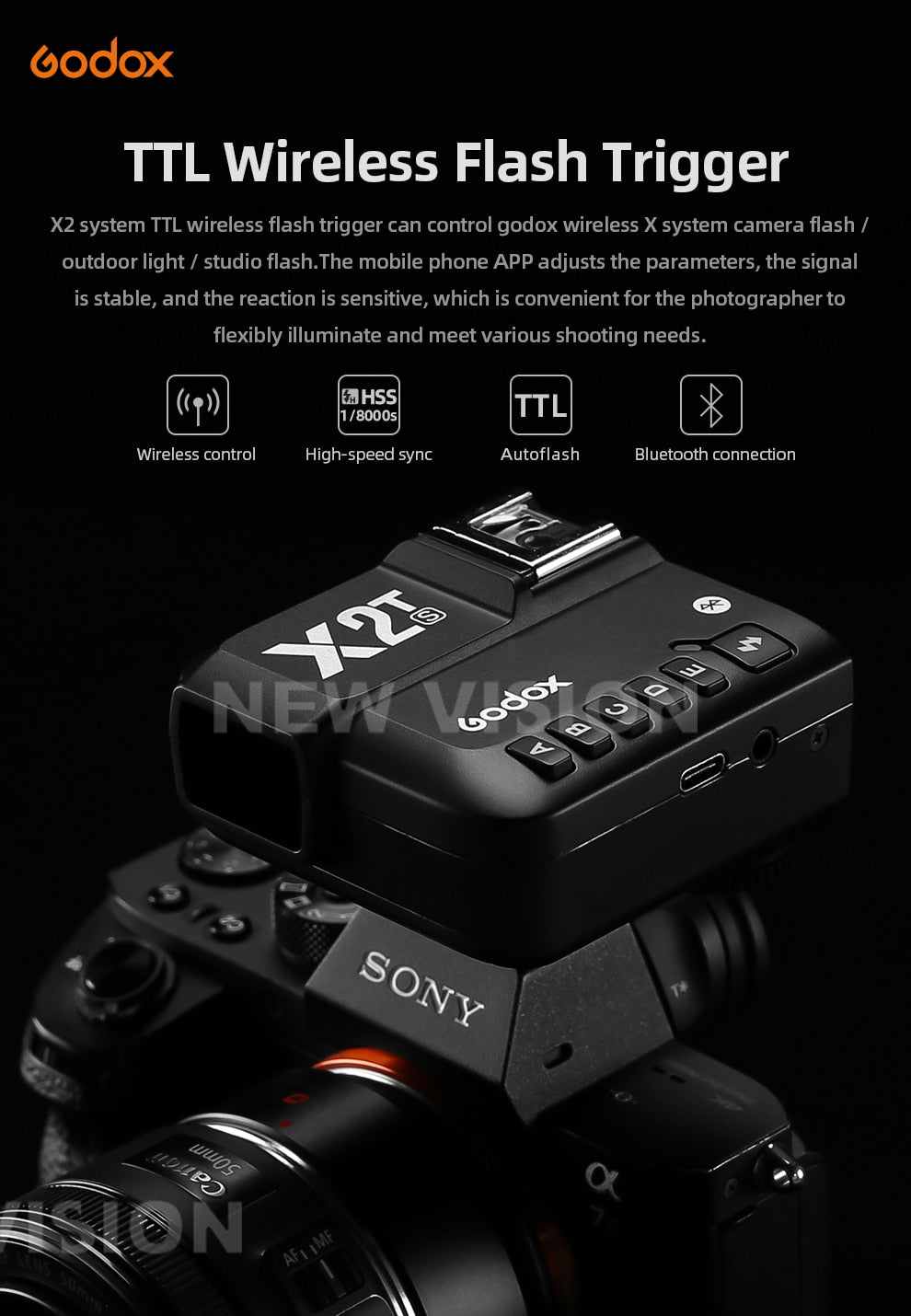 Godox X2 X2T-C X2T-N X2T-S X2T-F X2T-O X2T-P TTL 1/8000s HSS Wireless Flash Trigger for Canon Nikon Sony Fuji Olympus Pentax
