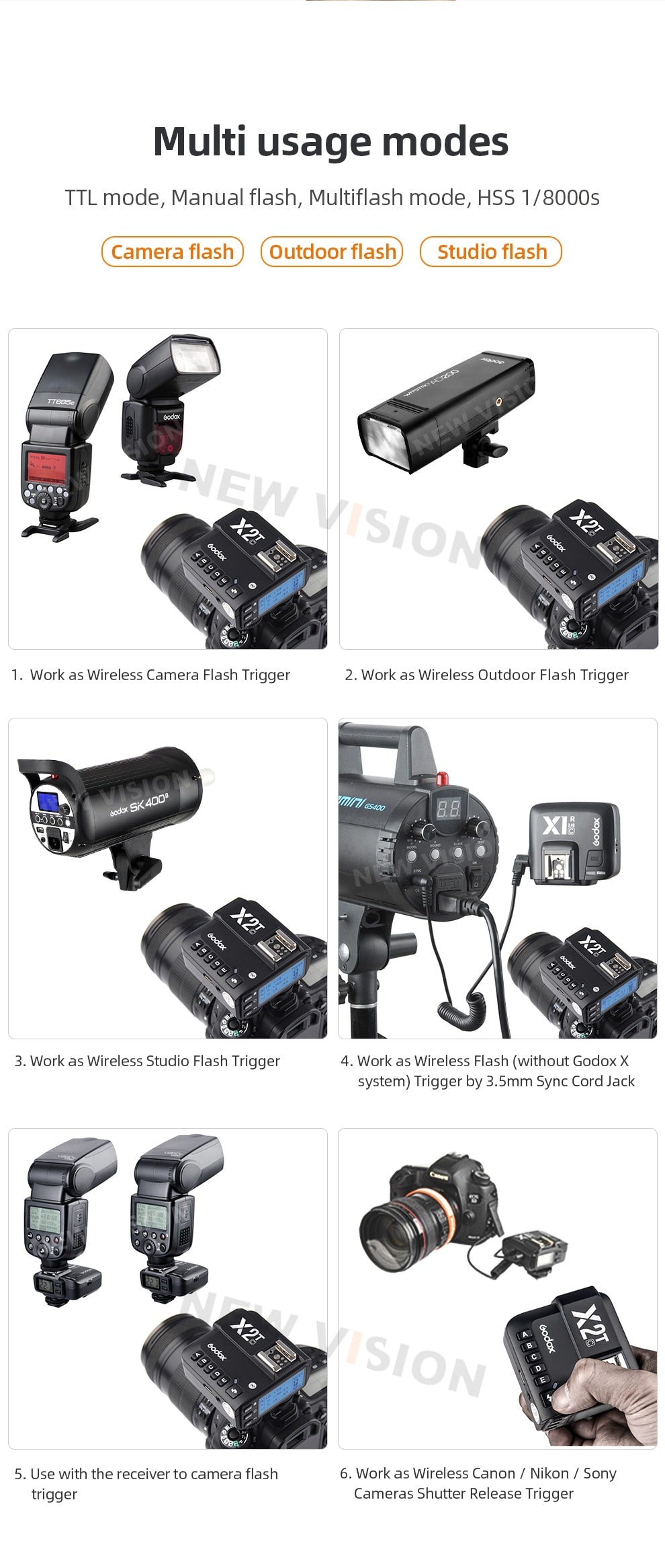 Godox X2 X2T-C X2T-N X2T-S X2T-F X2T-O X2T-P TTL 1/8000s HSS Wireless Flash Trigger for Canon Nikon Sony Fuji Olympus Pentax