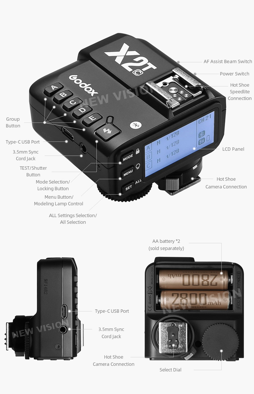 Godox X2 X2T-C X2T-N X2T-S X2T-F X2T-O X2T-P TTL 1/8000s HSS Wireless Flash Trigger for Canon Nikon Sony Fuji Olympus Pentax