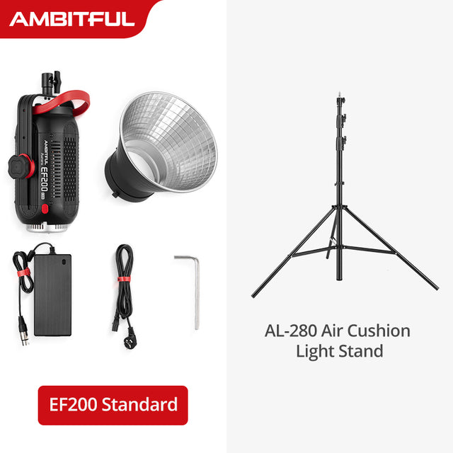 AMBITFUL EF200 COB 200W LED Video Light 5600K LED Continuous Lighting ,CRI 95+,TLCI 97+,Built-in APP ,79000lux@ 1m, Bowens Mount