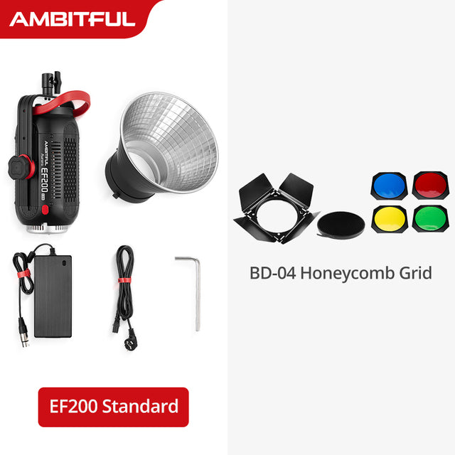 AMBITFUL EF200 COB 200W LED Video Light 5600K LED Continuous Lighting ,CRI 95+,TLCI 97+,Built-in APP ,79000lux@ 1m, Bowens Mount