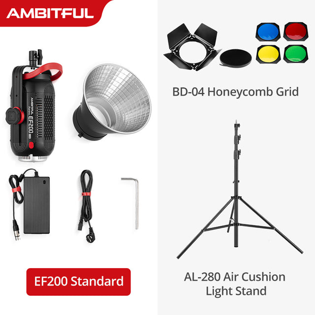 AMBITFUL EF200 COB 200W LED Video Light 5600K LED Continuous Lighting ,CRI 95+,TLCI 97+,Built-in APP ,79000lux@ 1m, Bowens Mount