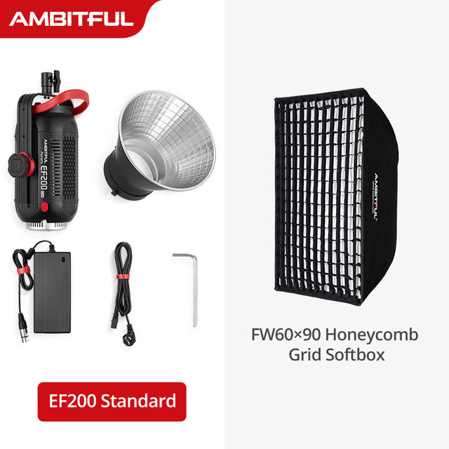 AMBITFUL EF200 COB 200W LED Video Light 5600K LED Continuous Lighting ,CRI 95+,TLCI 97+,Built-in APP ,79000lux@ 1m, Bowens Mount