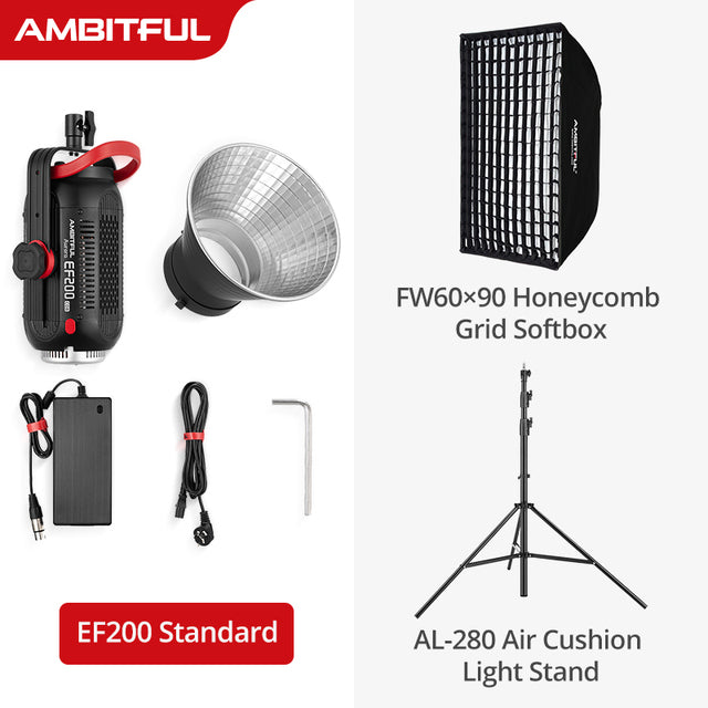 AMBITFUL EF200 COB 200W LED Video Light 5600K LED Continuous Lighting ,CRI 95+,TLCI 97+,Built-in APP ,79000lux@ 1m, Bowens Mount