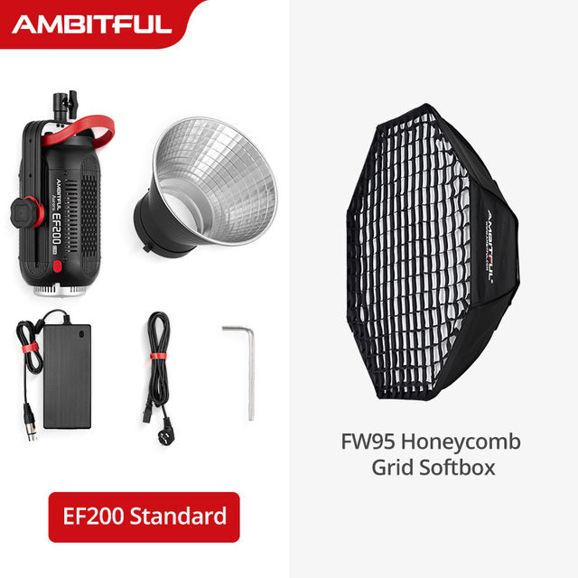 AMBITFUL EF200 COB 200W LED Video Light 5600K LED Continuous Lighting ,CRI 95+,TLCI 97+,Built-in APP ,79000lux@ 1m, Bowens Mount