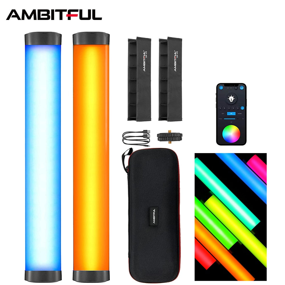 AMBITFUL A2 Kit-2 RGB Tube Light, CRI 95+ TLCI 97+,Built-in APP + Hone