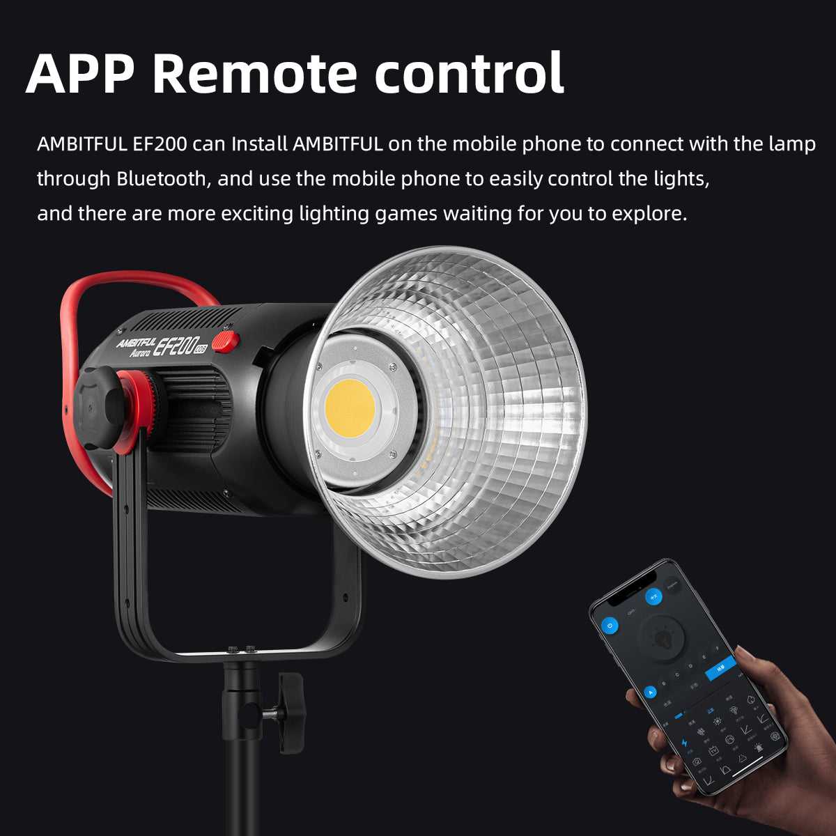 AMBITFUL EF200 COB 200W LED Video Light 5600K LED Continuous Lighting ,CRI 95+,TLCI 97+,Built-in APP ,79000lux@ 1m, Bowens Mount