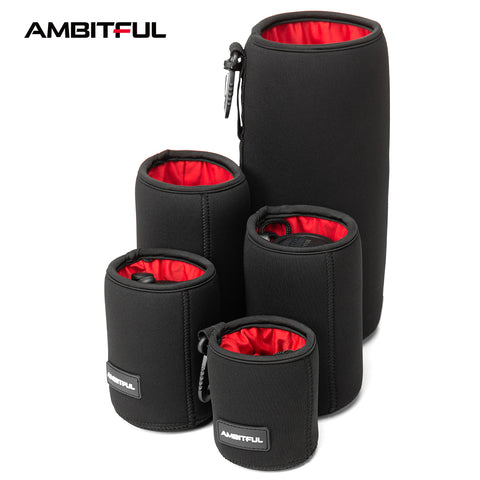 NUEVO AMBITFUL Bolsa para lentes de cámara Bolsa con cordón con tamaño S M L XL para Canon Sony Nikon DSLR Estuche para lentes de cámara con gancho