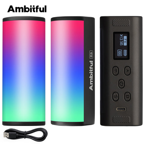 Mbitful K6 Mini tubo de luz RGB, palo de fotografía led de mano, lámpara de relleno de vídeo magnética 2500-9000K para Vlog Youtube