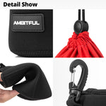NUEVO AMBITFUL Bolsa para lentes de cámara Bolsa con cordón con tamaño S M L XL para Canon Sony Nikon DSLR Estuche para lentes de cámara con gancho