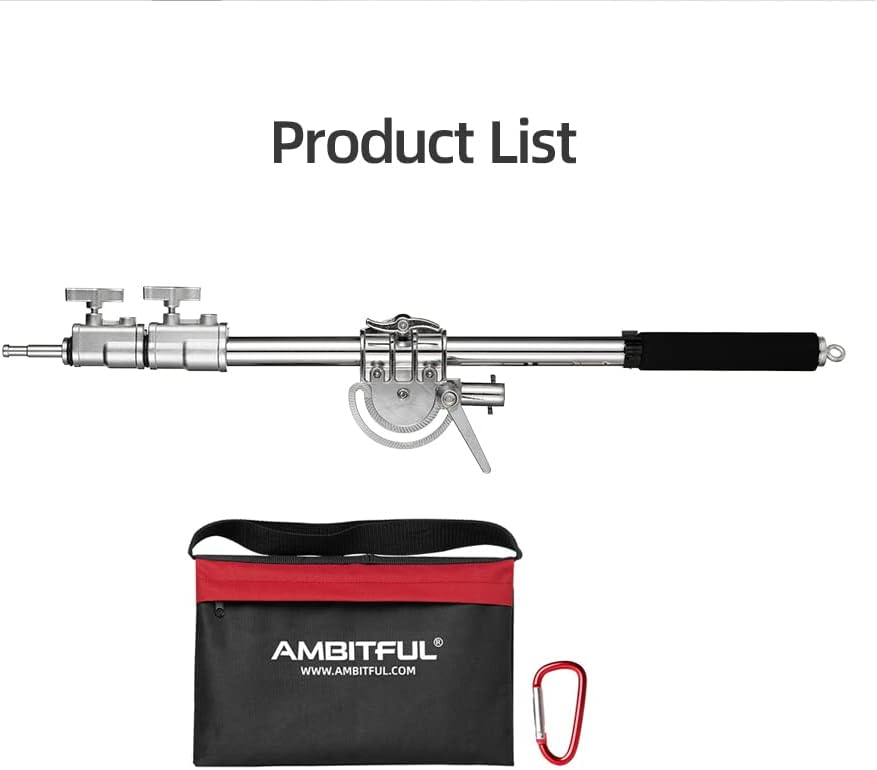 AMBITFUL MF-01 - Braccio trasversale in acciaio inox pesante perstudio fotografico, lunghezza 232 cm, braccio per braccio da 94 cma 232 cm, braccio trasversale per C-Stand