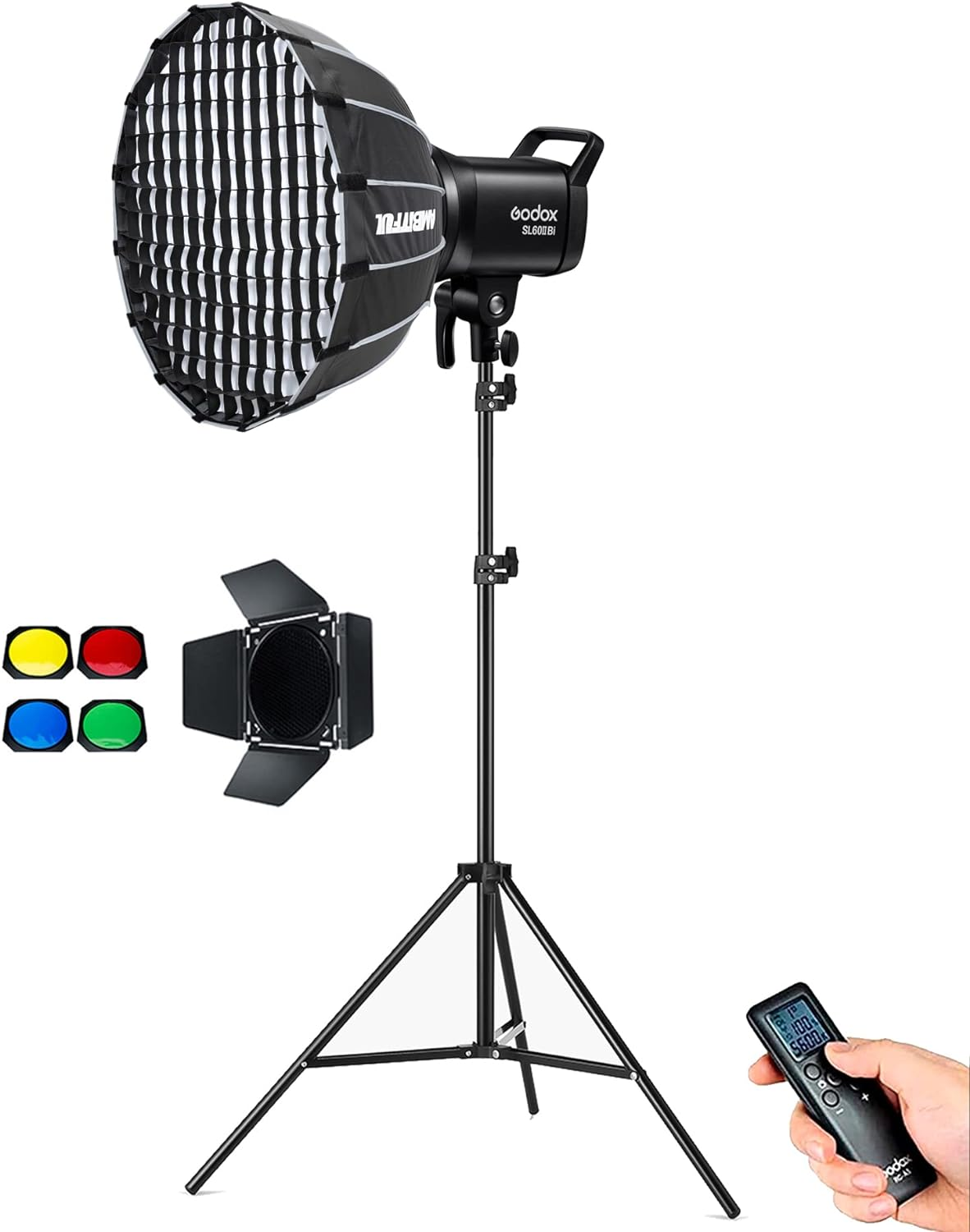 Godox SL60IIBI SL60II-BI LED Video Lights,CRI96+,TLCI97+ White Bowens Mount with P60 Quick Installation Soft Box,Carrying Bag, Light Stand (SL60IIBI KIT1)