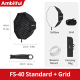 Ambitful FS Series FS40cm 60cm 80cm Softbox octagonal de configuración rápida soporte Bowens para Godox Aputure Sokani Studio luz de vídeo LED