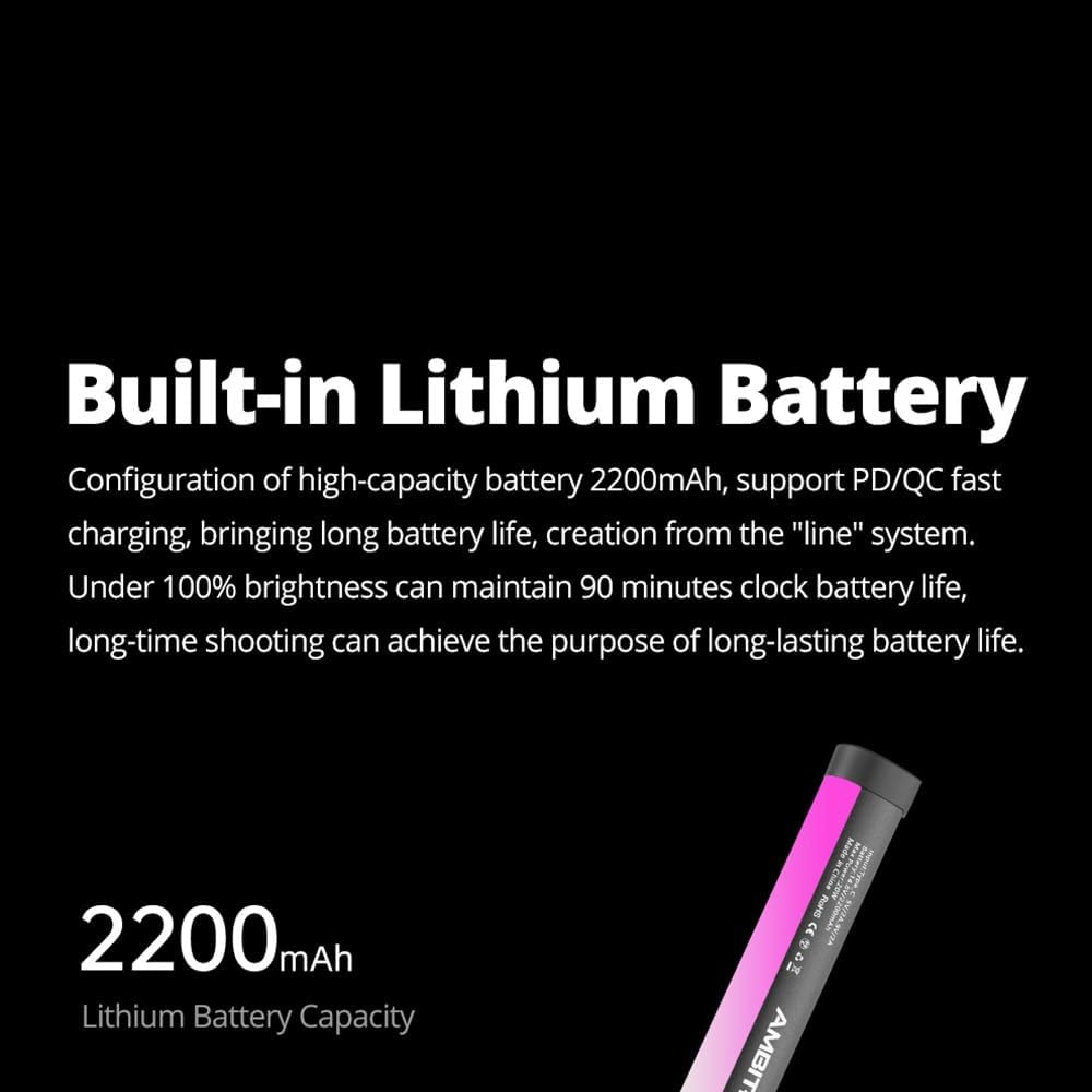 AMBITFUL A2PRO A2 PRO full-colour RGB buislicht, CRI 95 TLCI 97 nauwkeurige kleur, 2500K-8500K instelbaar, RGB CCT HSI-modus, 26 Fx lichteffect, ondersteuning voor app-control (A2PRO