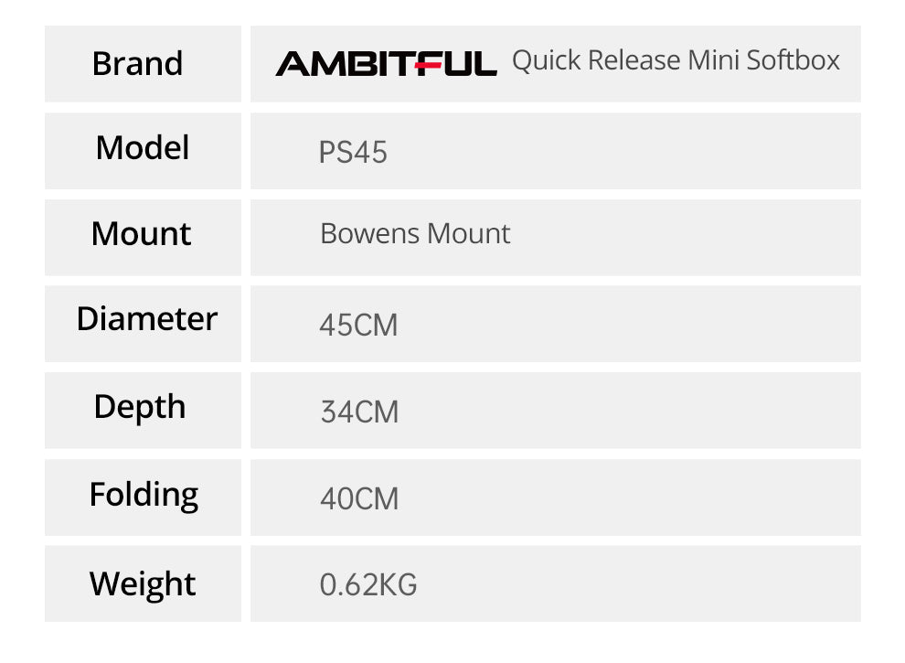 AMBITFUL PS45 Bowens Port Softbox