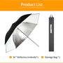AMBITFUL 34" 86cm Black Silver Reflector Reflective Umbrella Stainless Steel Metal Bracket with Carry Bag for Photography Studio