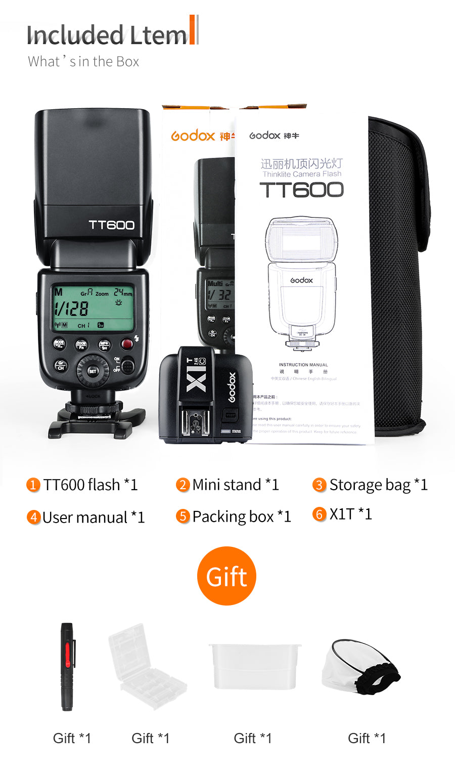 Godox TT600 2.4G Wireless Camera Flash Speedlite + X1T-C/N/F Transmitter Wireless Flash Trigger for Canon Nikon Fujifilm Olympus