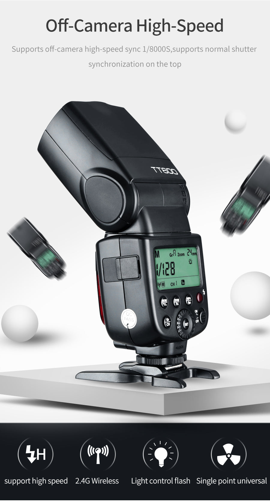 Godox TT600 2.4G Wireless Camera Flash Speedlite + X1T-C/N/F Transmitter Wireless Flash Trigger for Canon Nikon Fujifilm Olympus