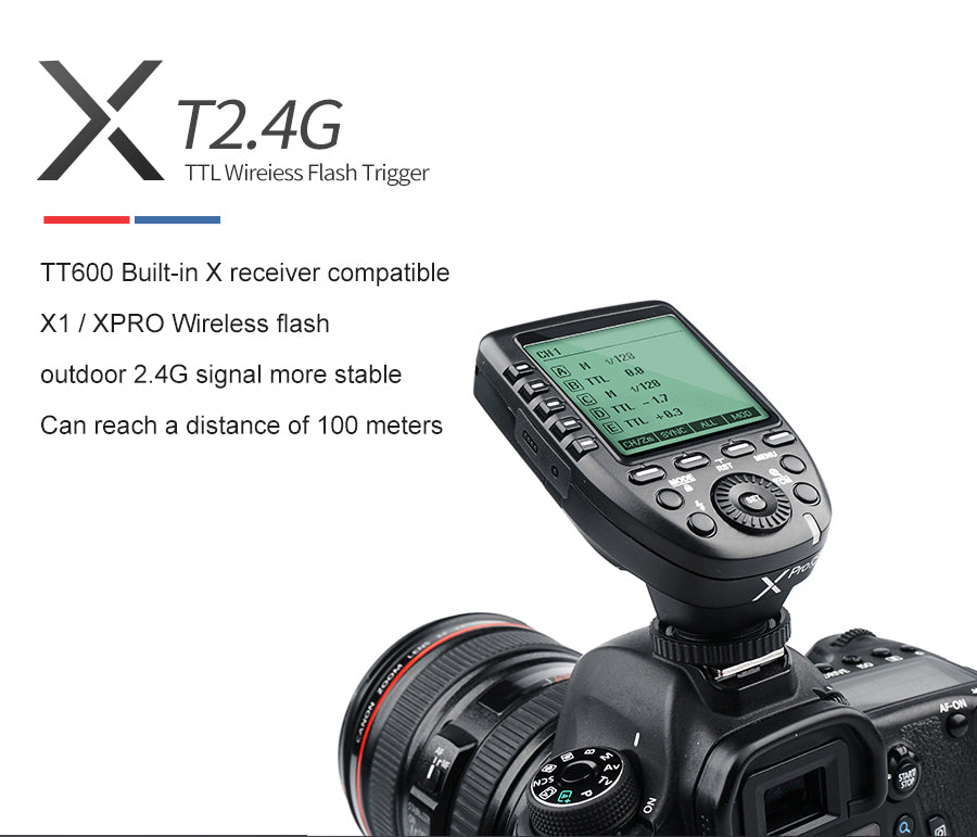 Godox 2x TT600 2.4G Wireless GN60 Master/Slave Camera Flash Speedlite with Xpro Trigger for Canon Nikon Sony Pentax Olympus Fuji