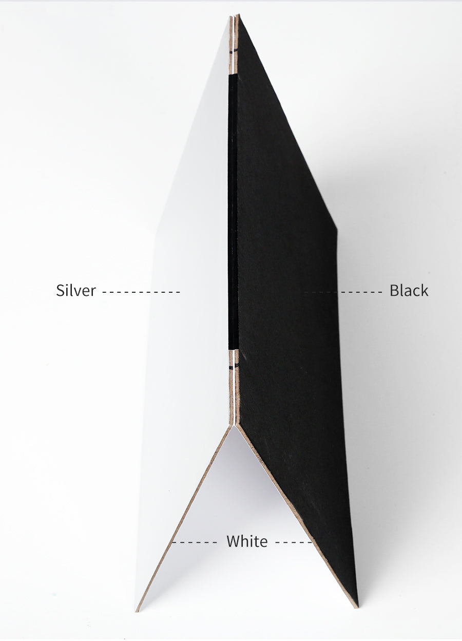 AMBITFUL 2pcs 21cm * 29.5cm Reflector Black Silver White Background Paper Portable Thick Folding Board for Studio Shooting Props