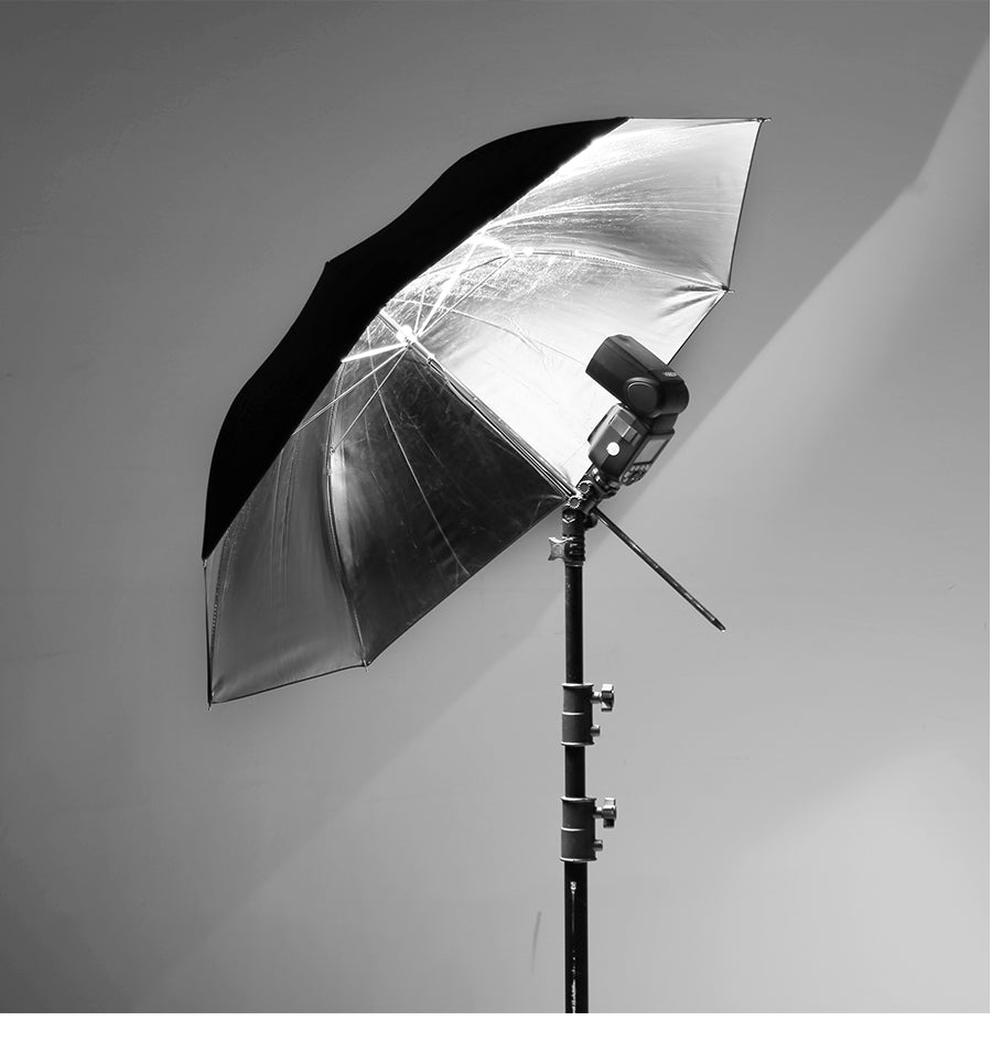 AMBITFUL 34" 86cm Black Silver Reflector Reflective Umbrella Stainless Steel Metal Bracket with Carry Bag for Photography Studio