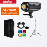 Godox SL-200W SL200W 5600K White Version LCD Panel Continuous LED Video Light + 70x100cm softbox + 2.8m Light Stand + Barn Door