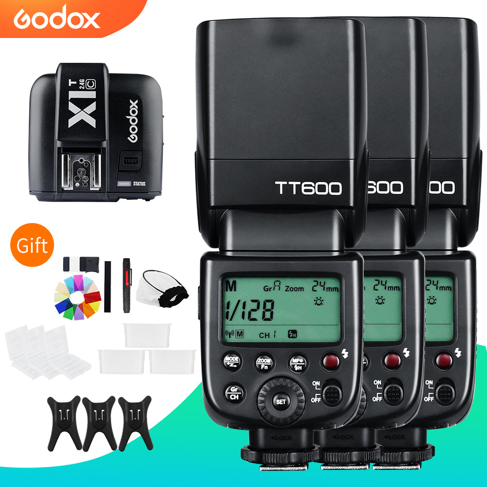 Godox TT600x3 Built-in Receive Camera Flash Speedlite Diffuser with X1T-C/N/S Transmitter for for Canon Nikon Sony Fuji Olympus