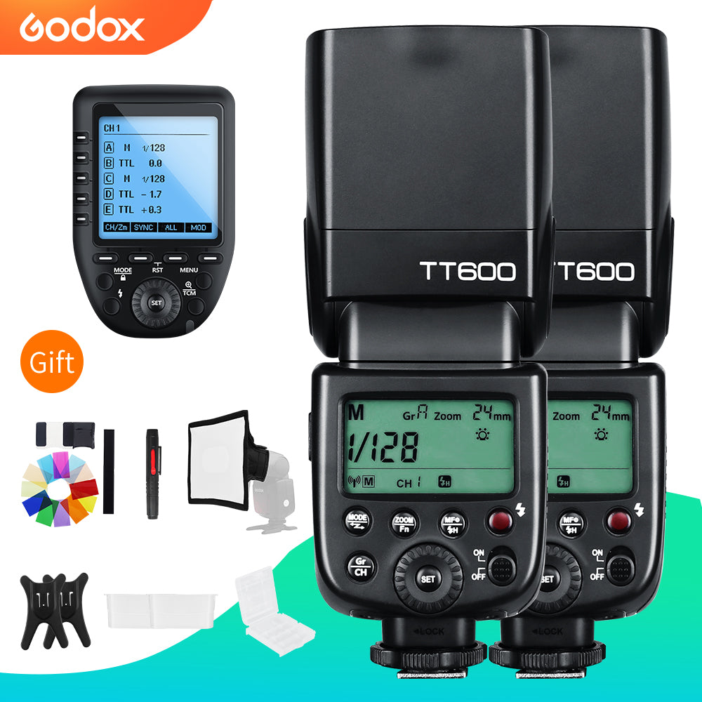 Godox 2x TT600 2.4G Wireless GN60 Master/Slave Camera Flash Speedlite with Xpro Trigger for Canon Nikon Sony Pentax Olympus Fuji