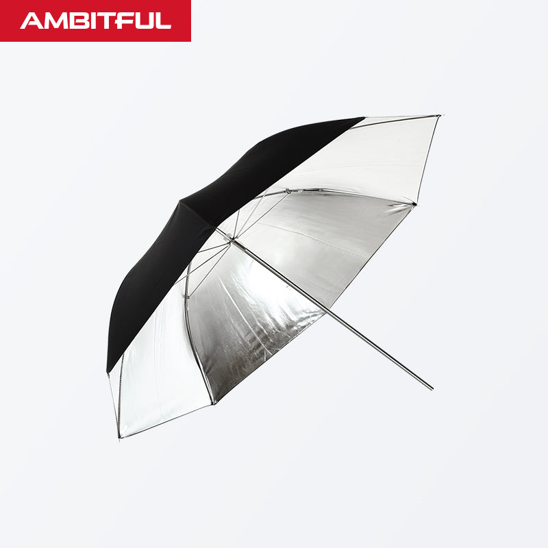 AMBITFUL 34" 86cm Black Silver Reflector Reflective Umbrella Stainless Steel Metal Bracket with Carry Bag for Photography Studio