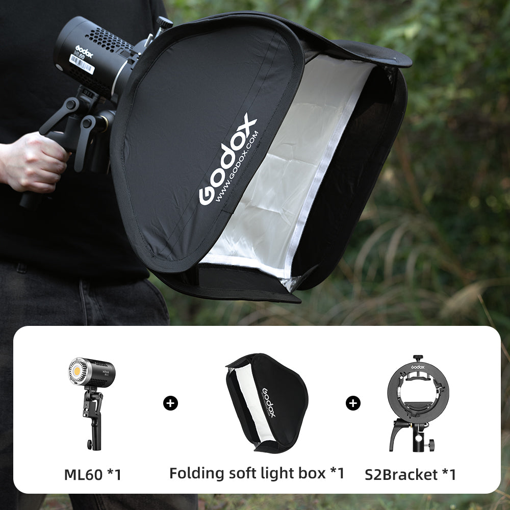 Godox ML60 60W LED Light Silent Mode Portable Brightness Adjustment Support Li-ion with AC Power Supply Outdoor LED Light