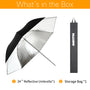 AMBITFUL 34" 86cm Black Silver Reflector Reflective Umbrella Stainless Steel Metal Bracket with Carry Bag for Photography Studio