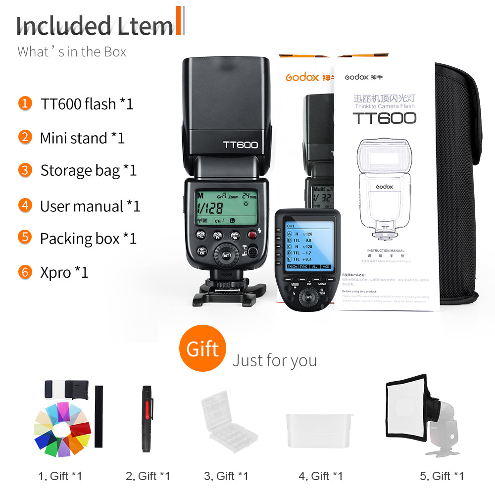 Godox TT600 2.4G Wireless GN60 Master/Slave Camera Flash Speedlite with Xpro Trigger for Canon Nikon Sony Pentax Olympus Fuji
