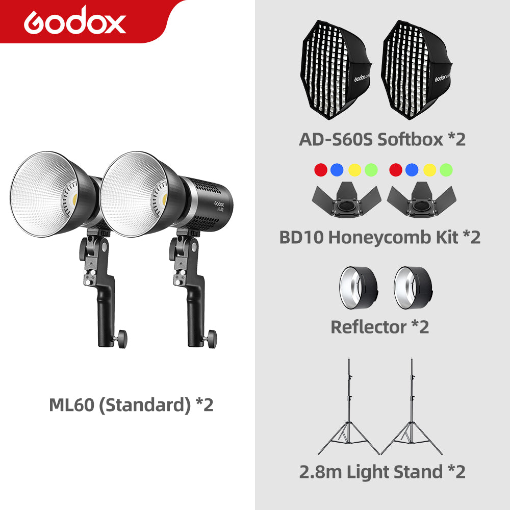 Godox ML60 60W LED Light Silent Mode Portable Brightness Adjustment Support Li-ion with AC Power Supply Outdoor LED Light