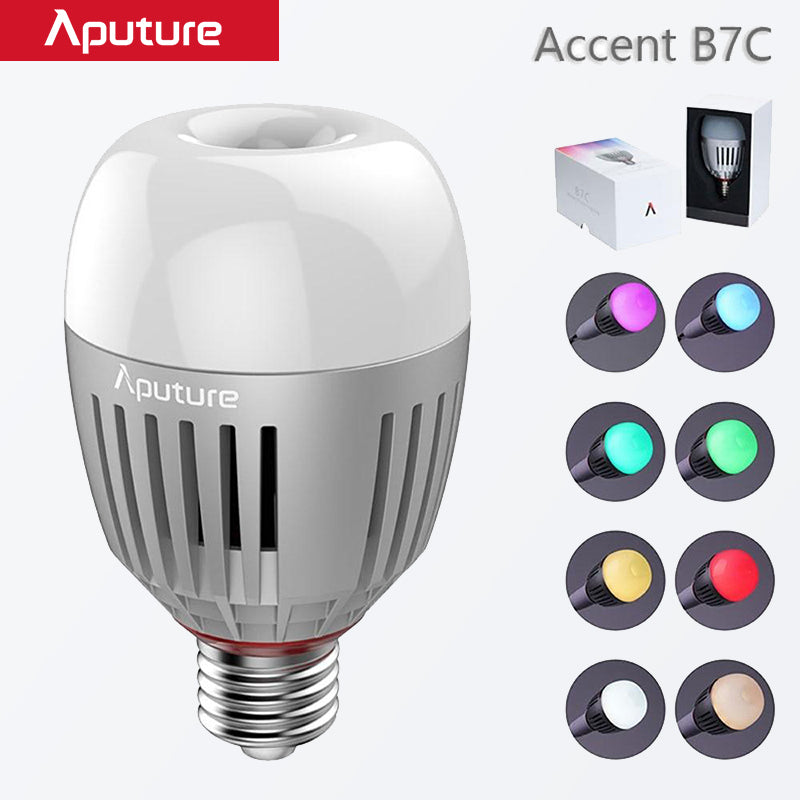 Aputure Accent B7c 7W LED Smart Light Bulb RGBWW CRI 95+ TLCI 96+ 2000k-10000K Adjustable 0-100% Stepless APP Control/Battery