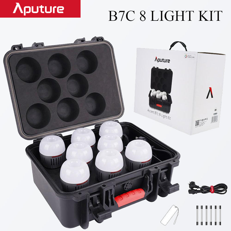 Aputure ACCENT B7C 8 LIGHT KIT 7W RGBWW LED Smart Bulb with Charging Box 2000K-10000K Full-Color Photography Camera Lamp