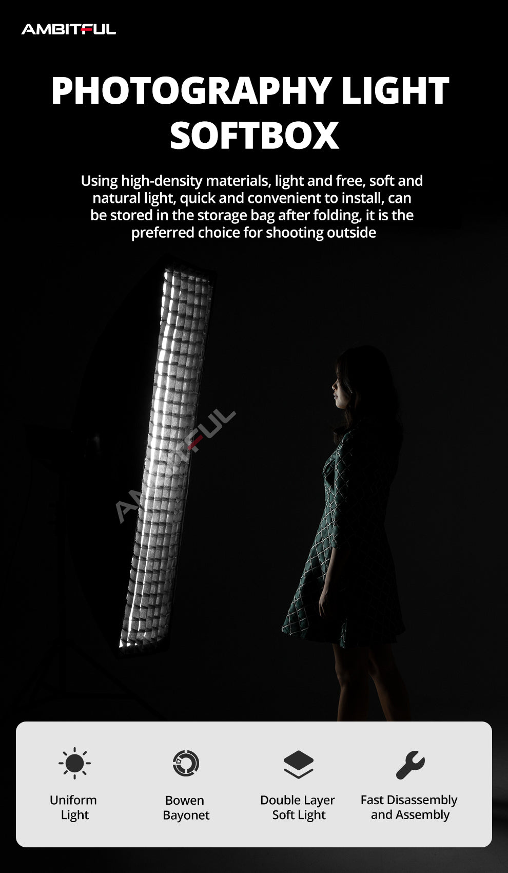 AMBITFUL  60 x 90cm Softbox with Honeycomb Grid