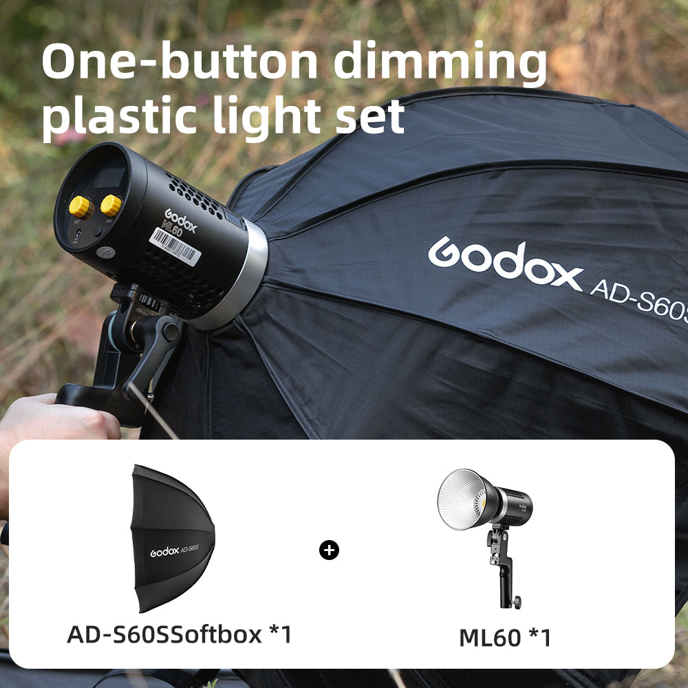 Godox ML60 60W LED Light Silent Mode Portable Brightness Adjustment Support Li-ion with AC Power Supply Outdoor LED Light