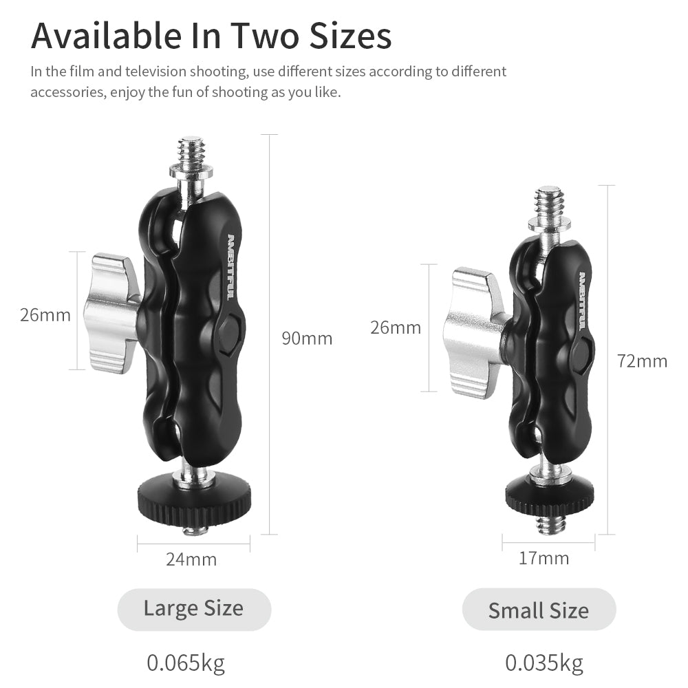 AMBITFUL Adjustable Universal Magic Arm with Small Ballhead for Camera Monitor / LED Light Support with 1/4 Screw