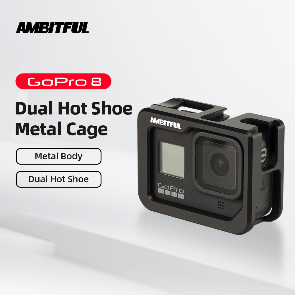 AMBITFUL Metal Vlog Case Cage for Gopro Hero 8 Extend Cold Shoe Mount for Microphone LED Light