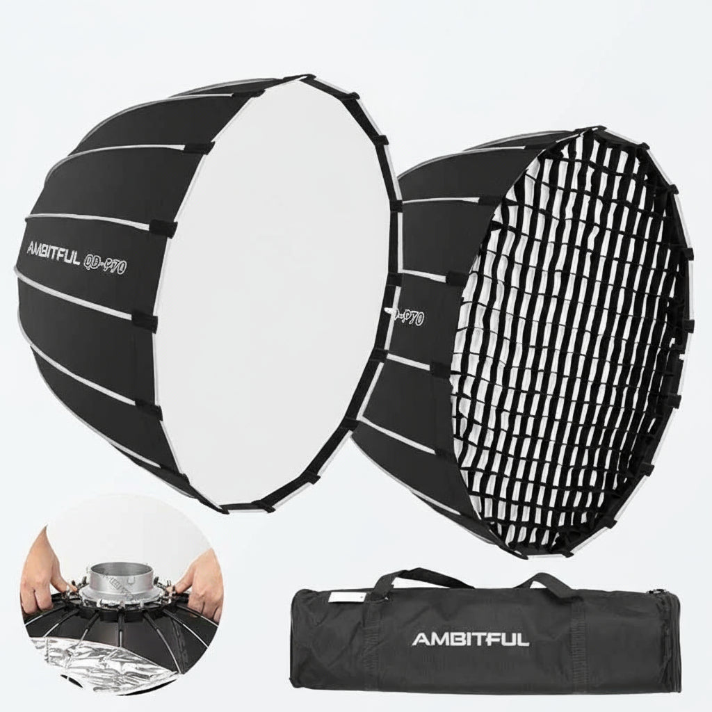 AMBITFUL QD-P70 70CM QD-P90 90CM QD-P120 120CM Quickly Release Parabolic Deep Softbox Grid for Bowens Elincrhom Profoto Mount