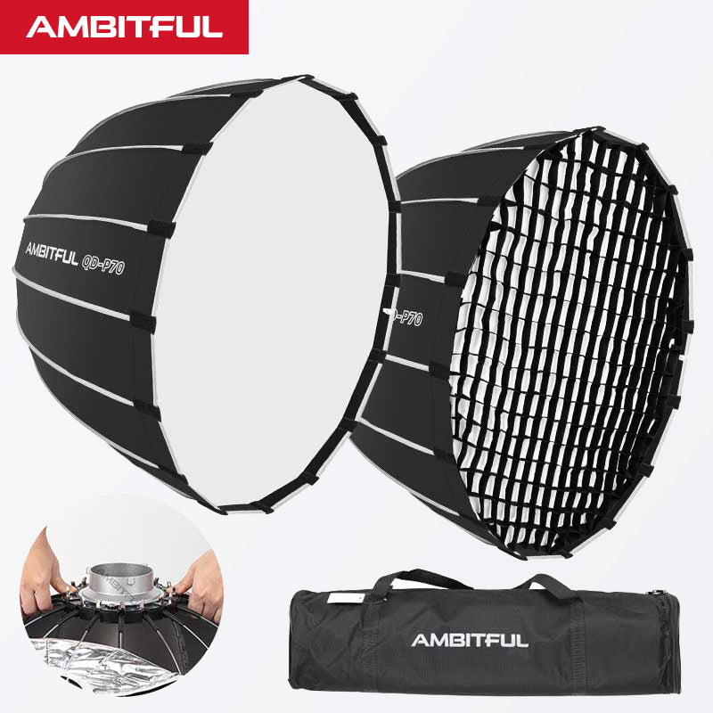 AMBITFUL QD-P70 70CM QD-P90 90CM QD-P120 120CM Quickly Release Parabolic Deep Softbox Grid for Bowens Elincrhom Profoto Mount